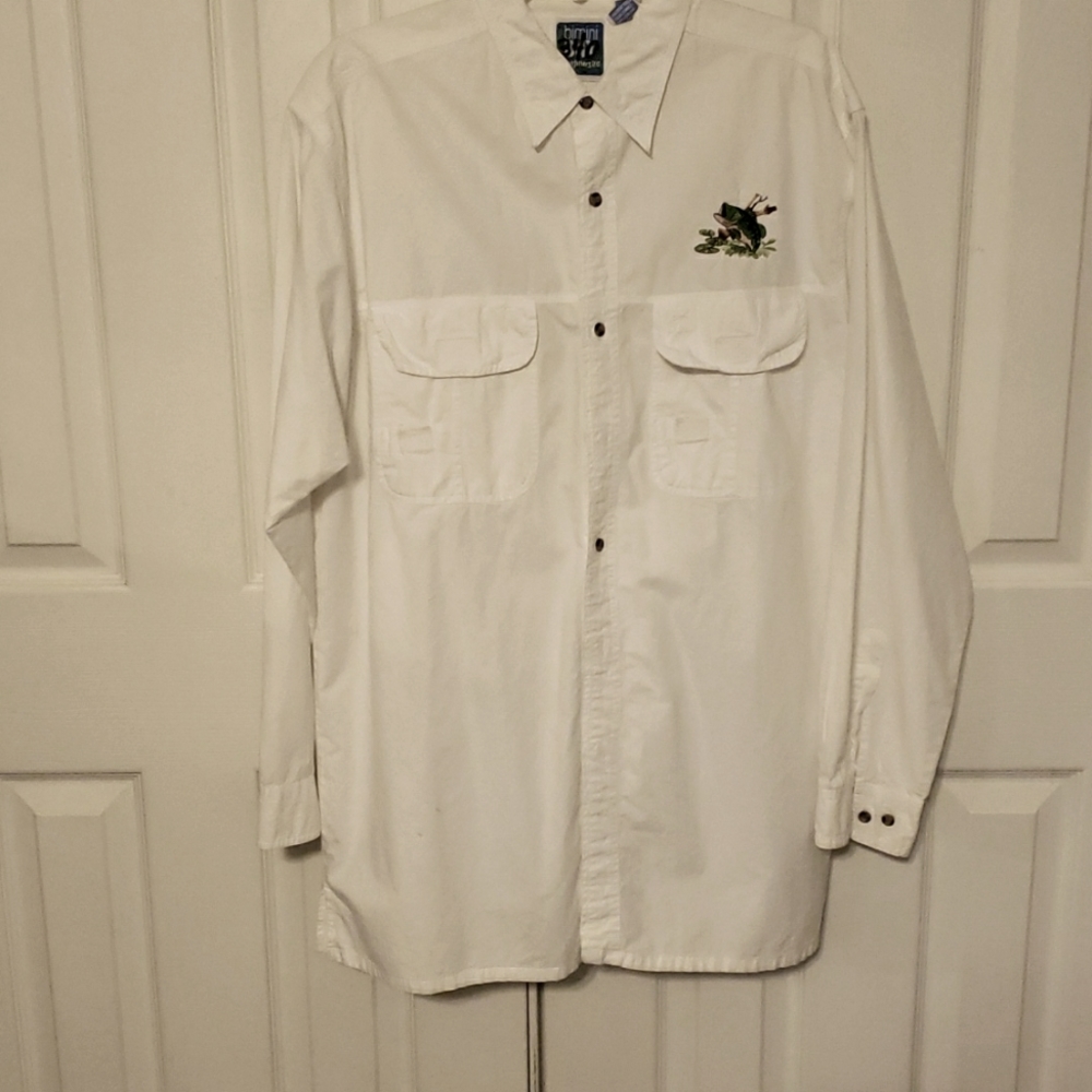 White Bimini Bay Fishing Shirt Large - Picture 2 of 4